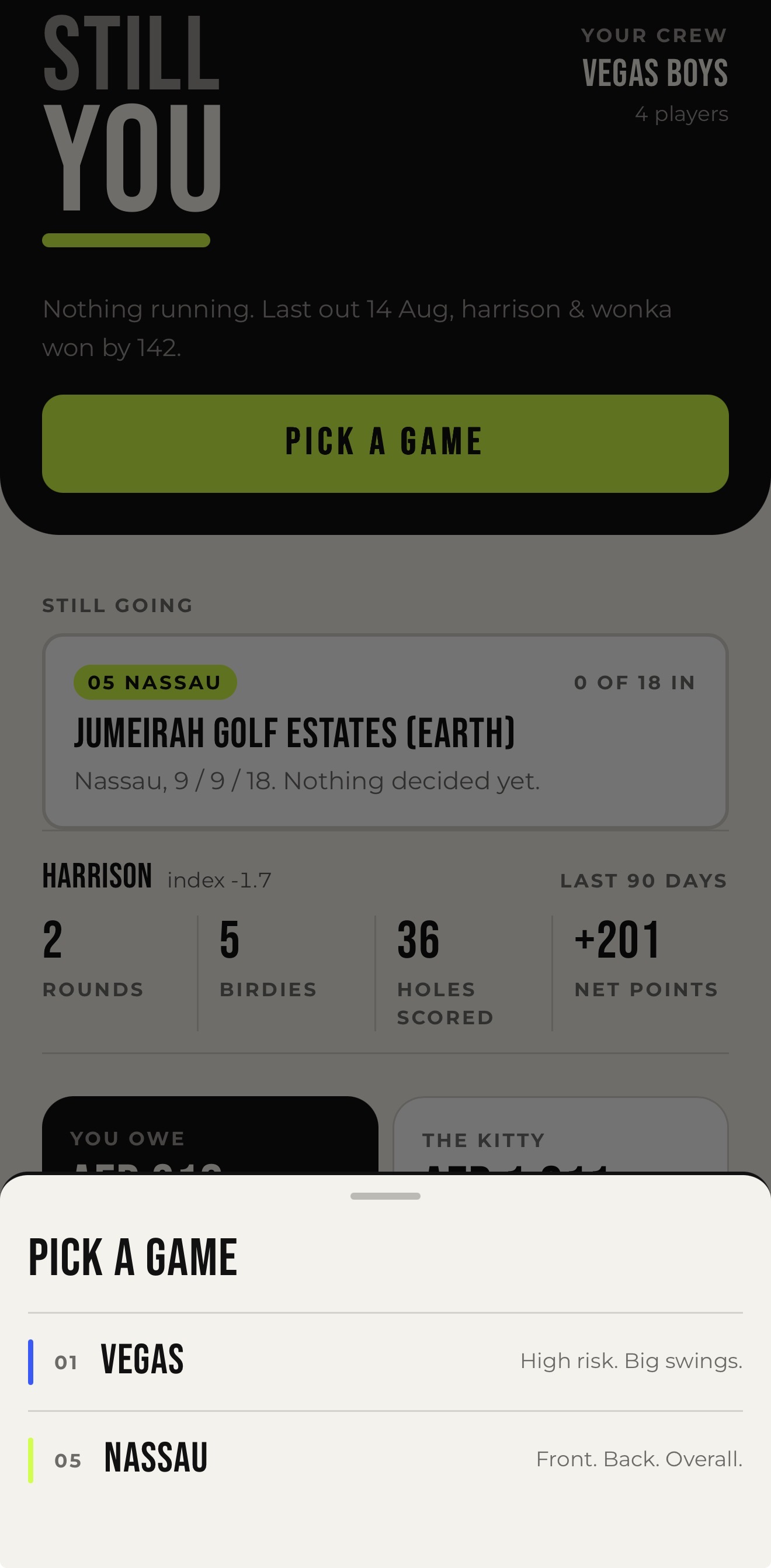 Still You pick-a-game sheet: Vegas and Nassau